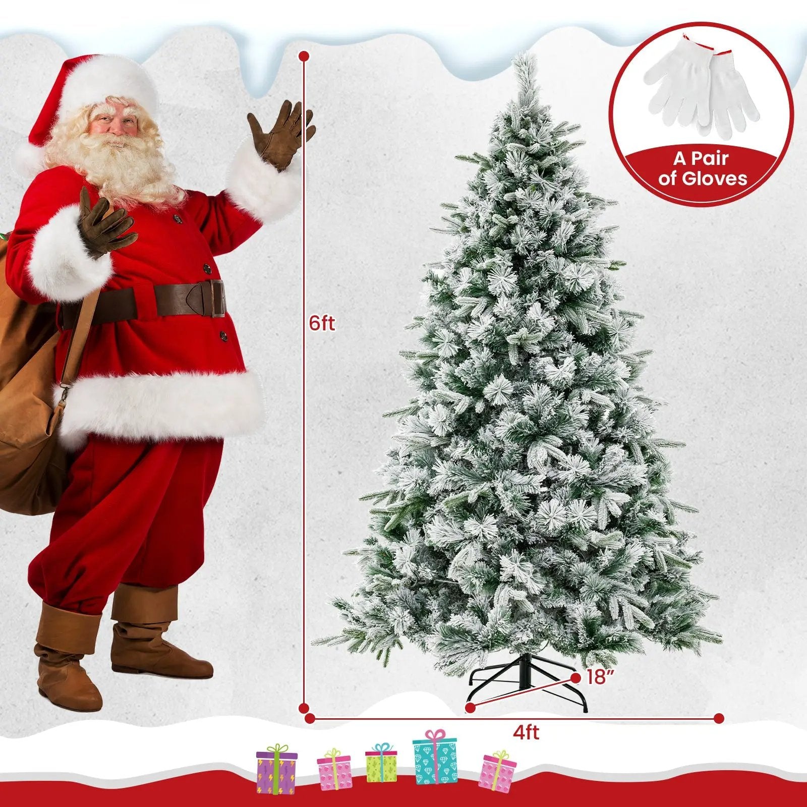 Flocked Christmas Tree with 250 Warm White LED Lights and 752 Mixed Branch Tips by DirectDeals