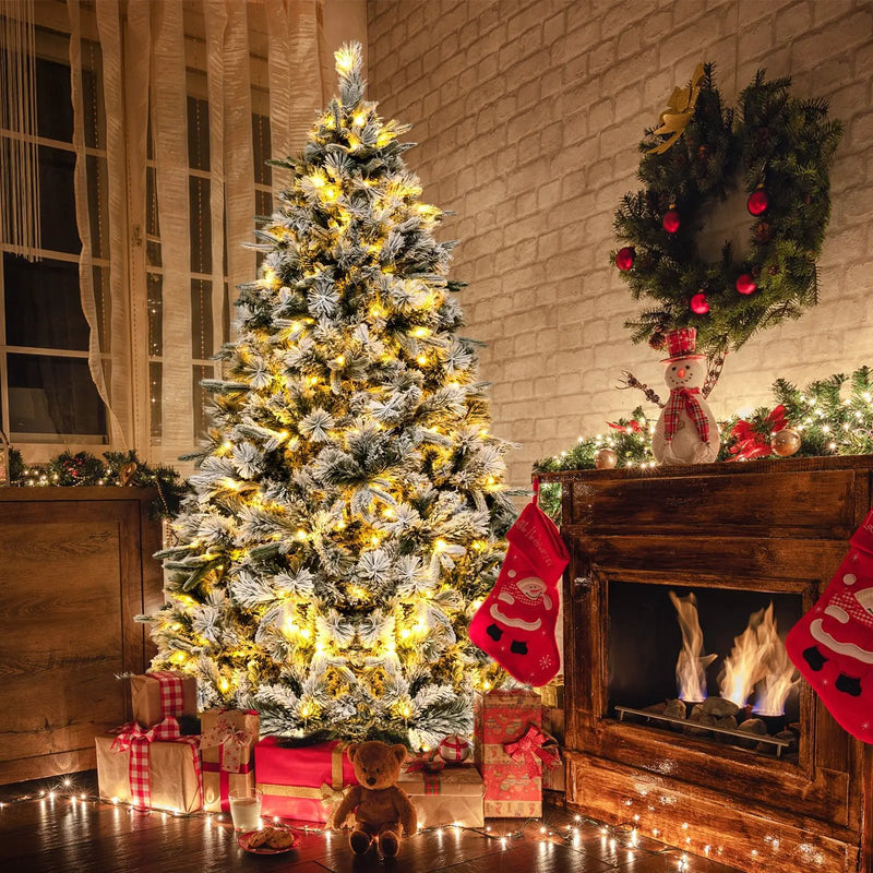 Flocked Christmas Tree with 250 Warm White LED Lights and 752 Mixed Branch Tips by DirectDeals