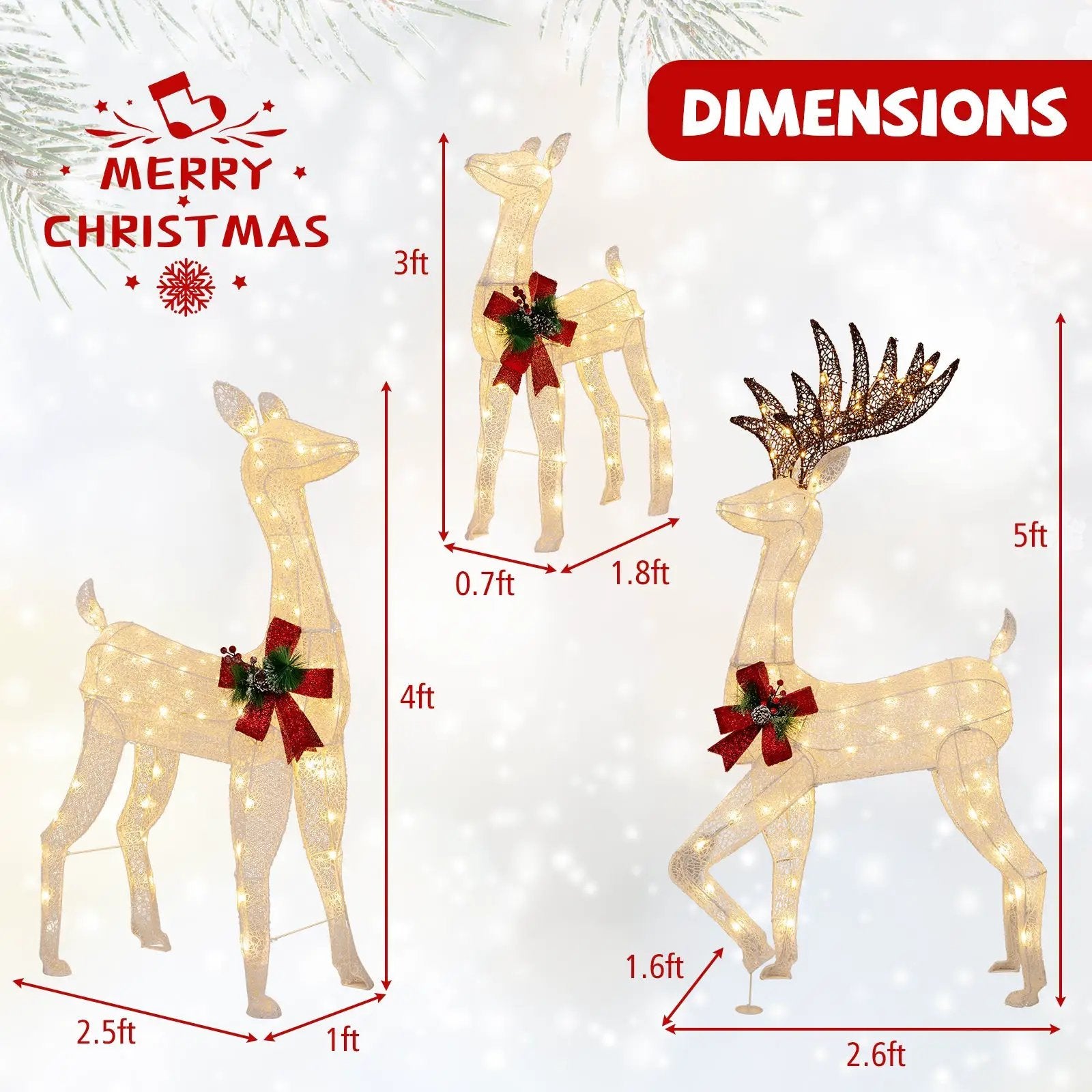 3-Piece Pre-lit Christmas Reindeer Family with 230 Warm White LED Lights by DirectDeals
