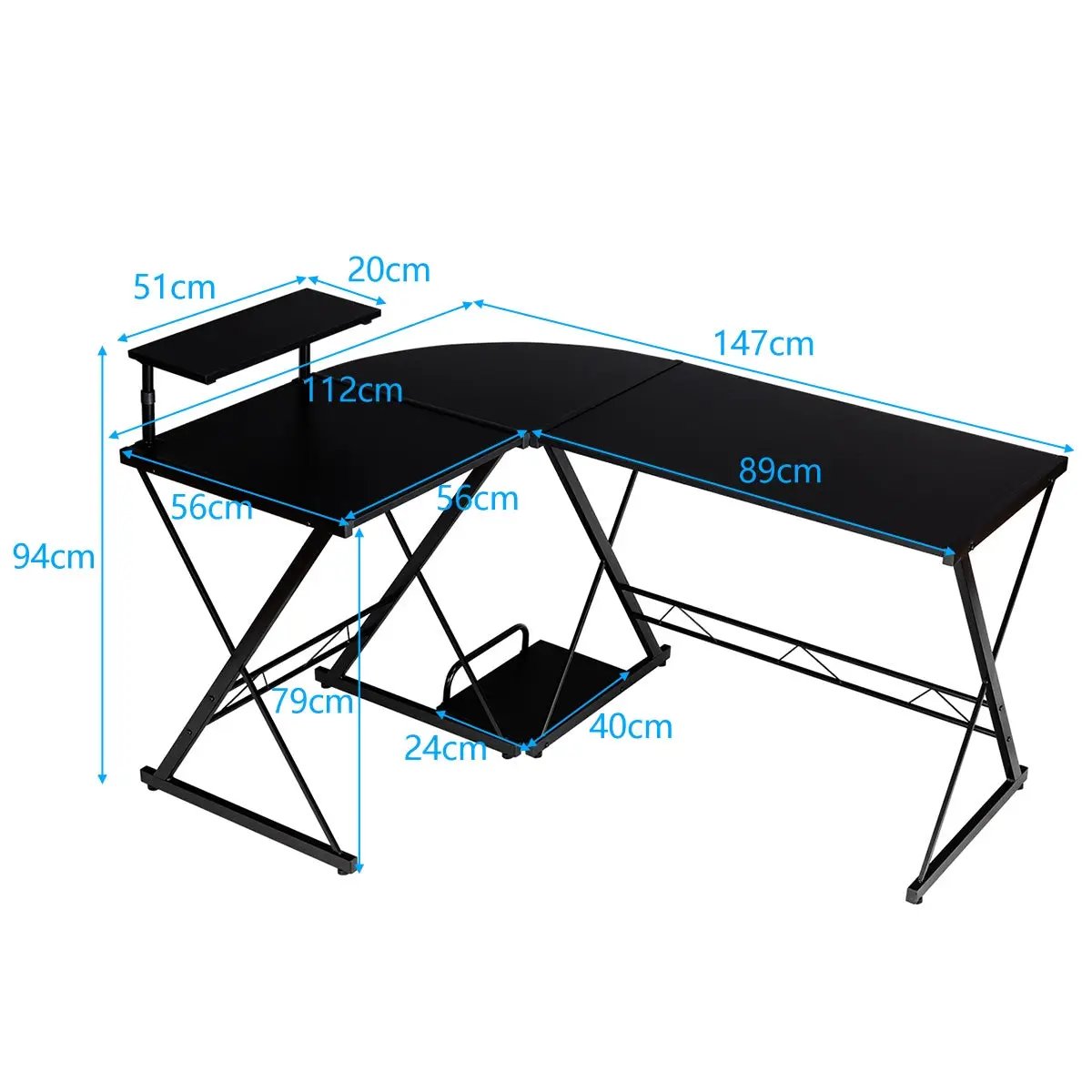 L-Shaped Desk Reversible Corner Computer Desk with Movable Shelf and CPU Stand, photo 10 of 24