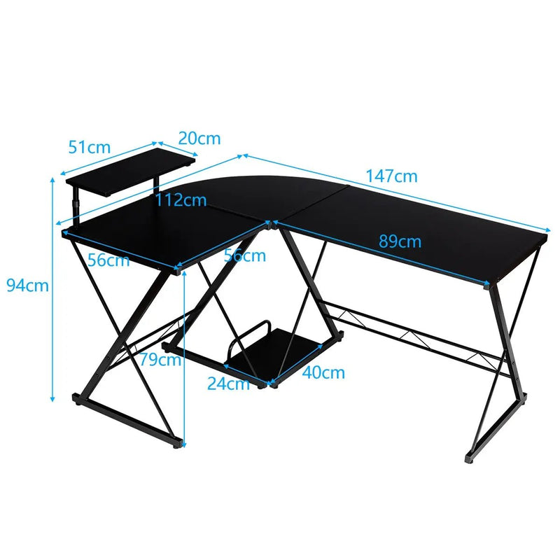 L-Shaped Desk Reversible Corner Computer Desk with Movable Shelf and CPU Stand by DirectDeals