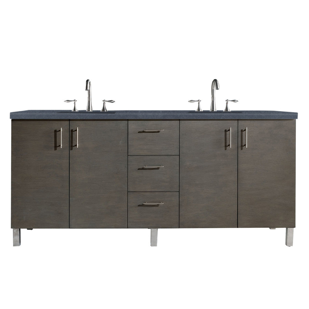 James Martin Metropolitan 72" Dual Mount Double Bathroom Vanity, Silver Oak with Charcoal Soapstone countertop