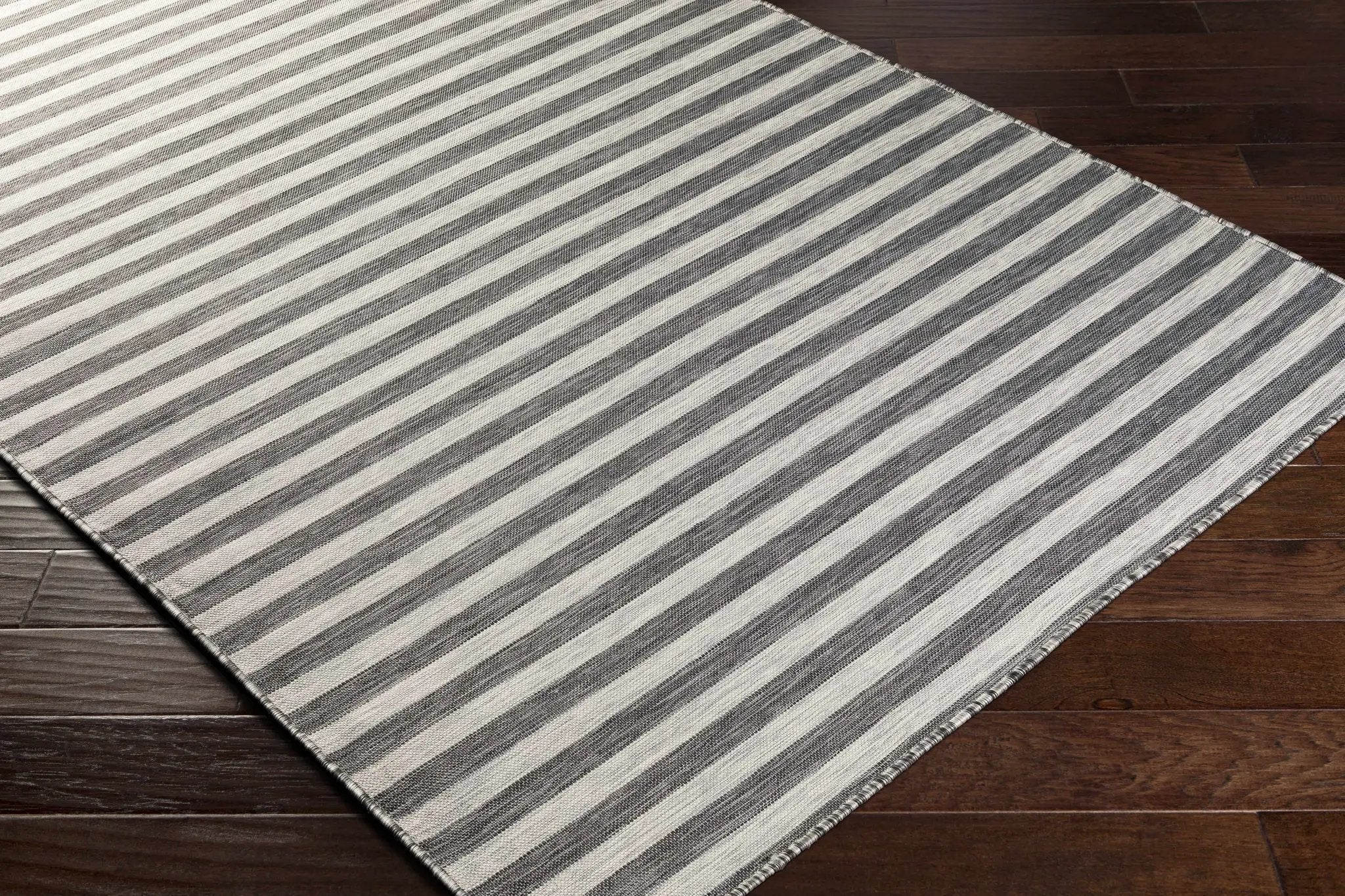 Bongaree Black&Gray Striped Flatweave Outdoor Carpet - Clearance by Boutique Rugs
