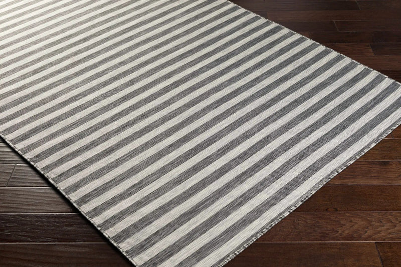 Bongaree Black&Gray Striped Flatweave Outdoor Carpet - Clearance by Boutique Rugs