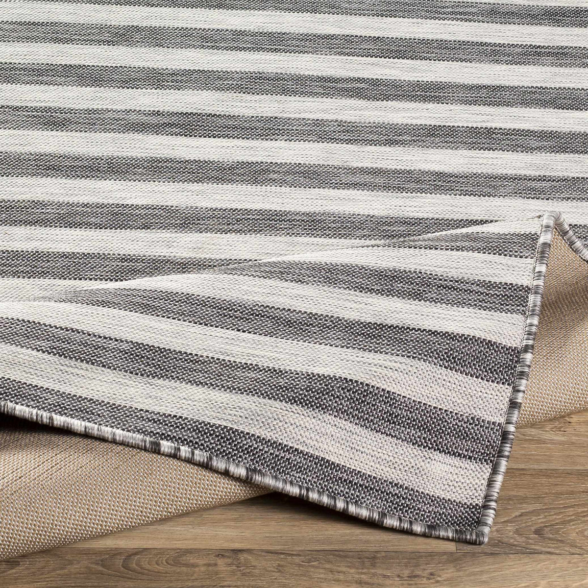 Bongaree Black&Gray Striped Flatweave Outdoor Carpet - Clearance, photo 7 of 13