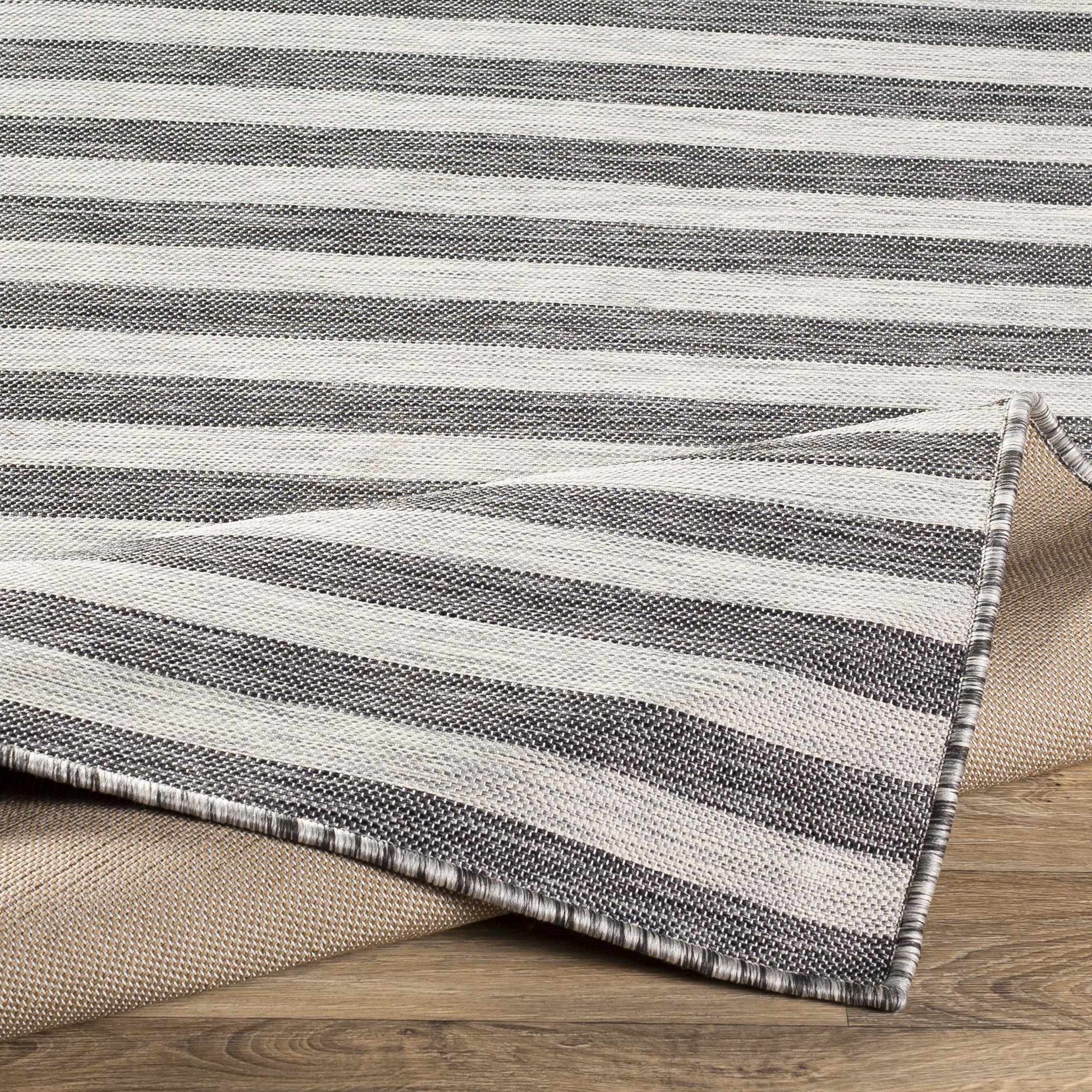 Bongaree Black&Gray Striped Flatweave Outdoor Carpet - Clearance by Boutique Rugs
