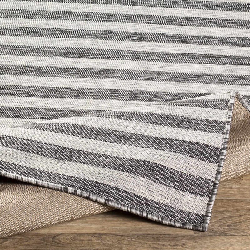 Bongaree Black&Gray Striped Flatweave Outdoor Carpet - Clearance by Boutique Rugs
