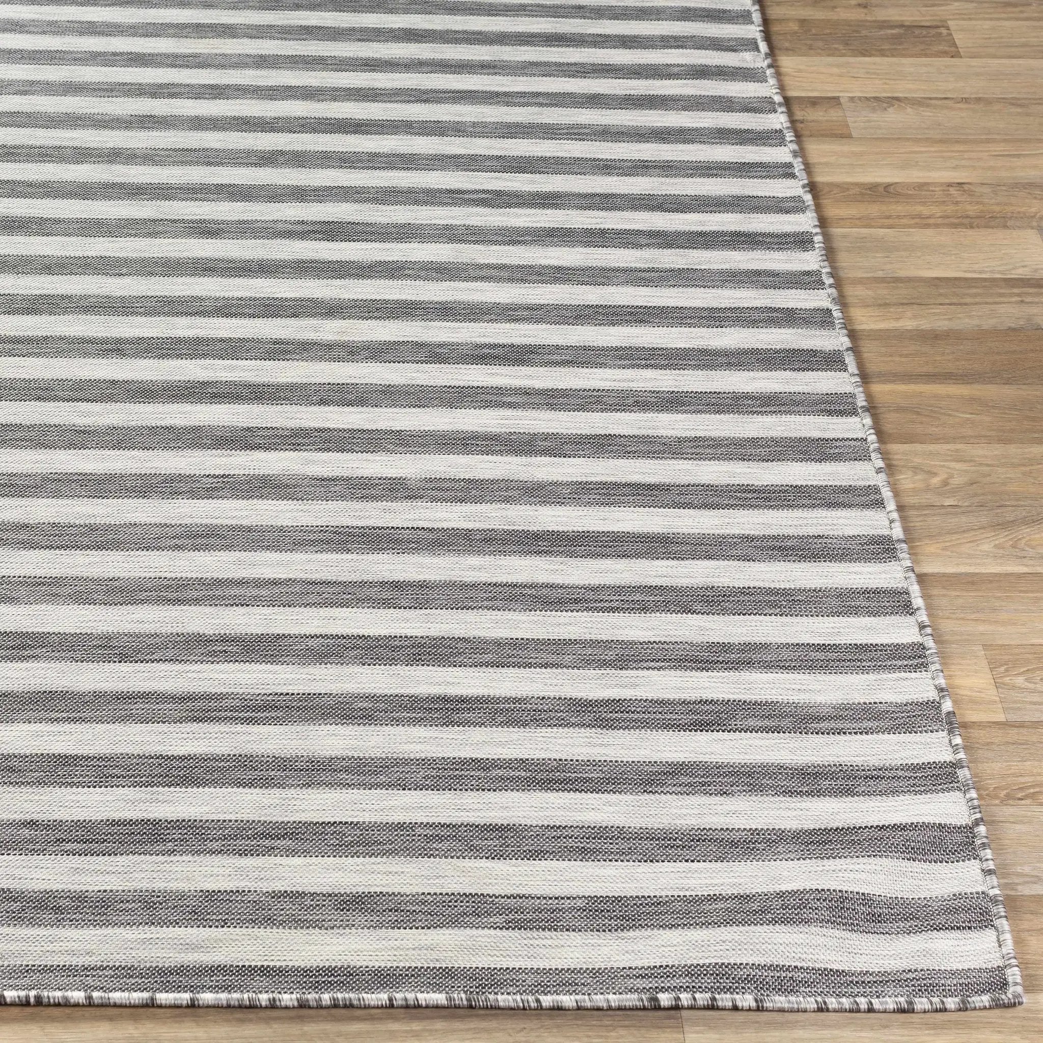 Bongaree Black&Gray Striped Flatweave Outdoor Carpet - Clearance by Boutique Rugs