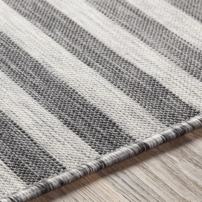 Bongaree Black&Gray Striped Flatweave Outdoor Carpet - Clearance by Boutique Rugs