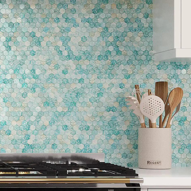 Aqua 12x12 Matte Hexagon Glass Mosaic Tile (10 pack, 9.6 sq ft/case) by Apollo Tile