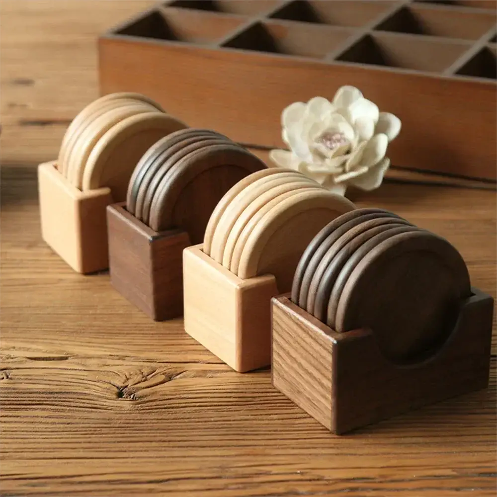 Coasters - Insulated Walnut Wood Round by House Of Avana
