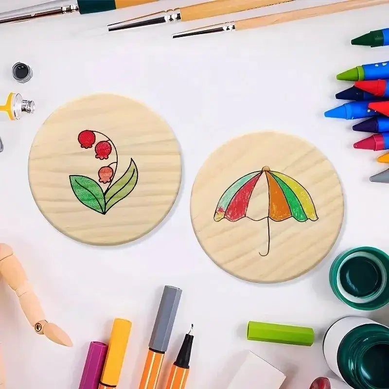 Coasters - Natural Wood Round 4 Inch by House Of Avana