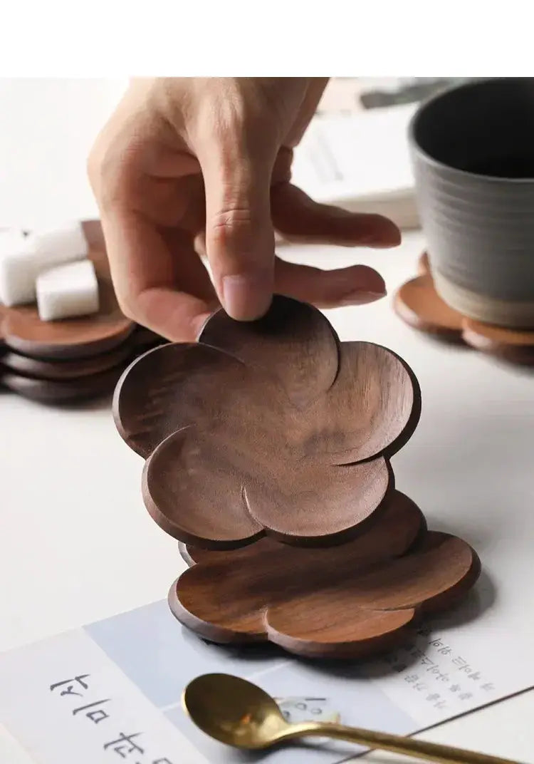 Coasters - Wooden Black Walnut Petal by House Of Avana