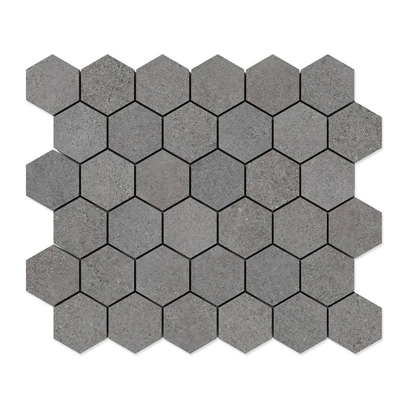 Cobblestone Dark Hexagon 2 Porcelain Mosaics 10 3/8x12 Porcelain 12x12 Mosaics