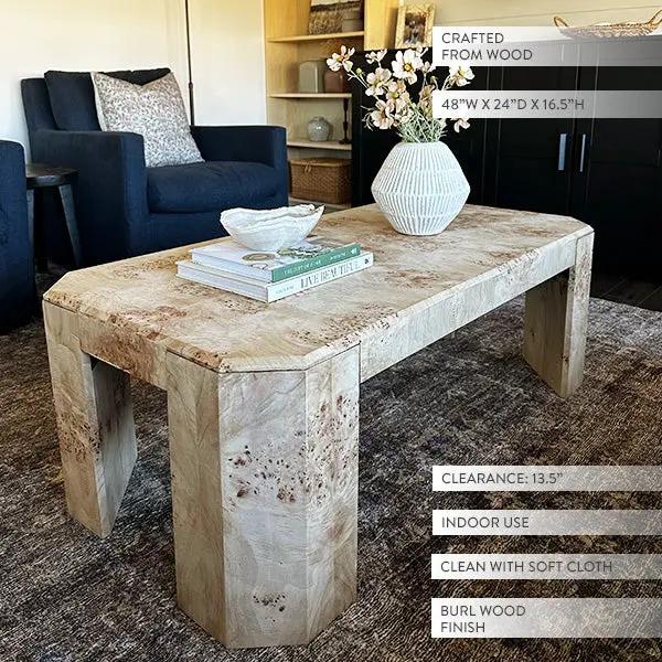 Artisan Burl Wood Coffee Table by Decor Steals