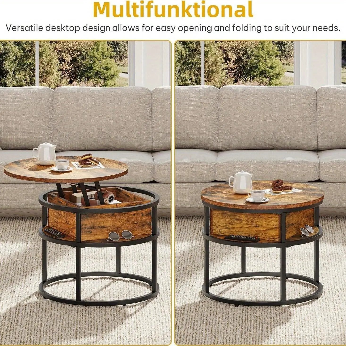 Coffee Table - Adjustable Black 60cm by House Of Avana