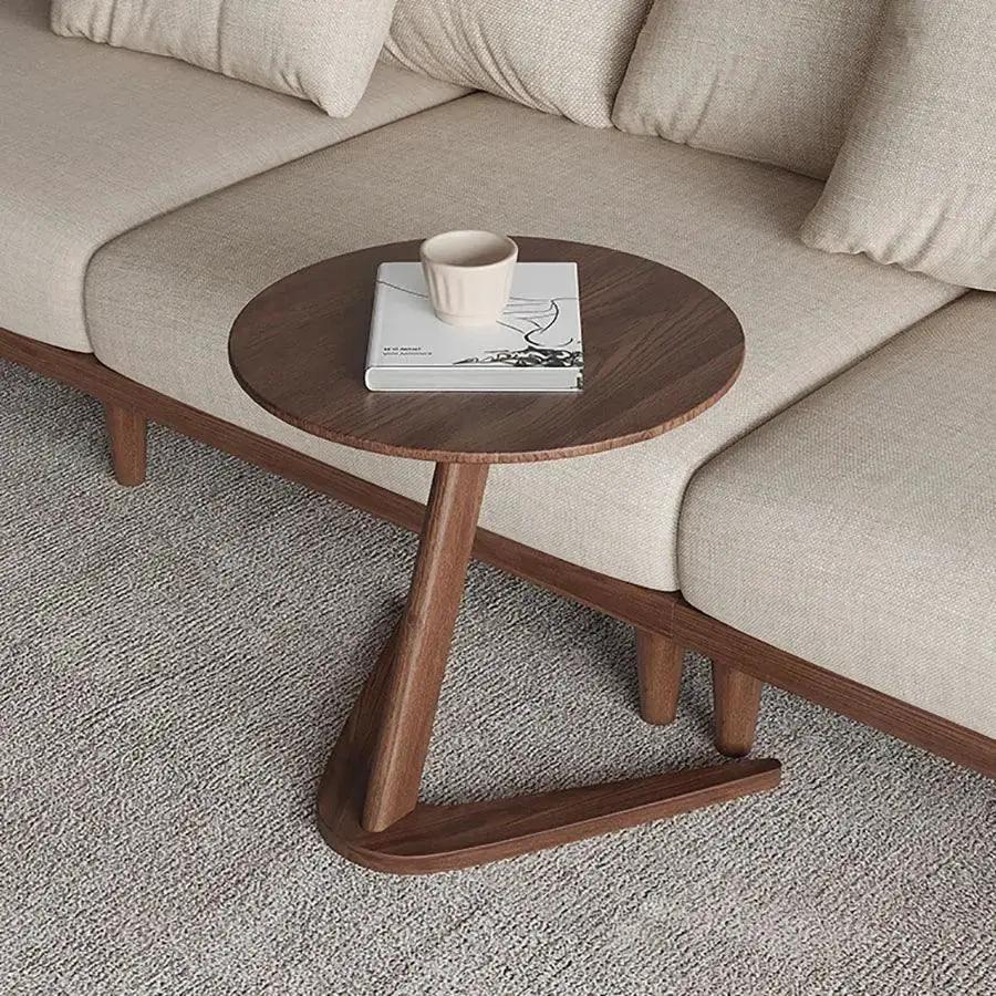Round Wooden Side Table with Compact C-Shape Design for Small Spaces by House Of Avana