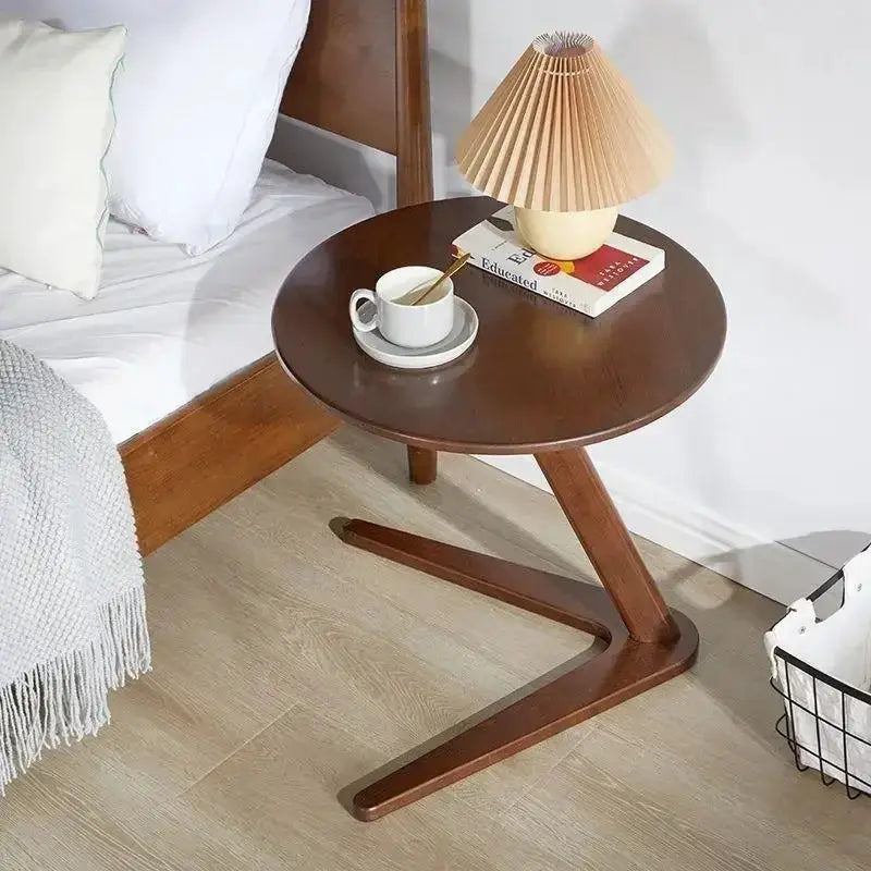 Round Wooden Side Table with Compact C-Shape Design for Small Spaces by House Of Avana