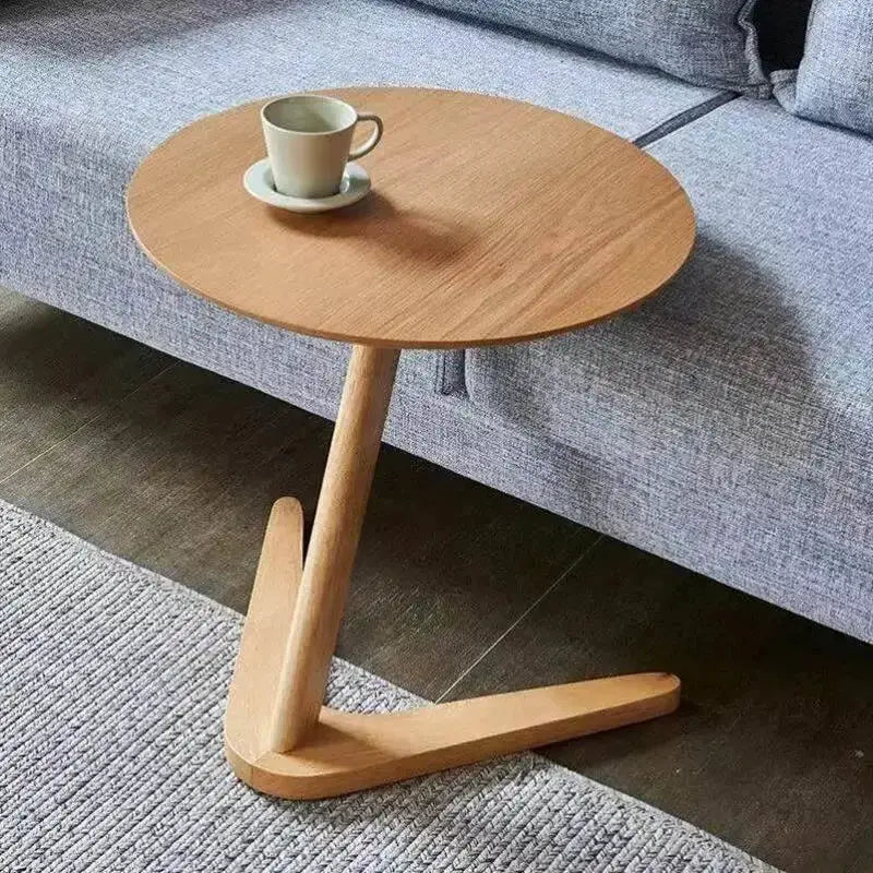 Round Wooden Side Table with Compact C-Shape Design for Small Spaces by House Of Avana