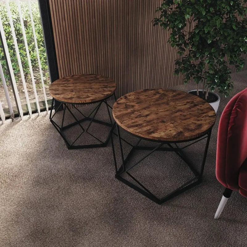 Coffee Table - Geometric Dark Wood Set by House Of Avana