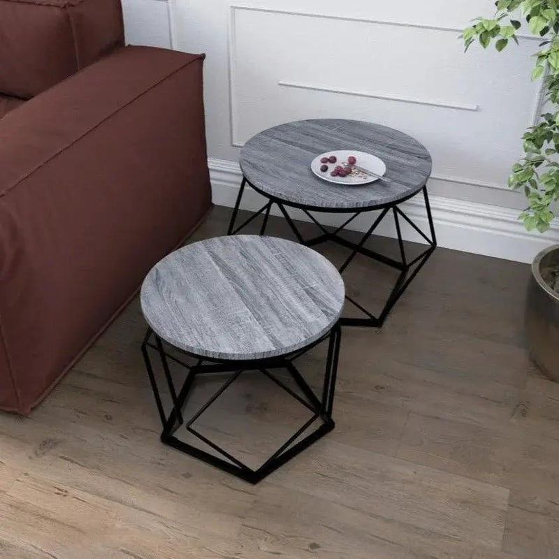 Coffee Table - Geometric Dark Wood Set by House Of Avana