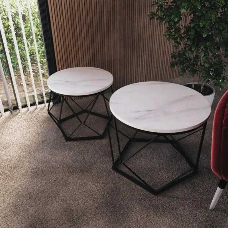 Coffee Table - Geometric Dark Wood Set by House Of Avana