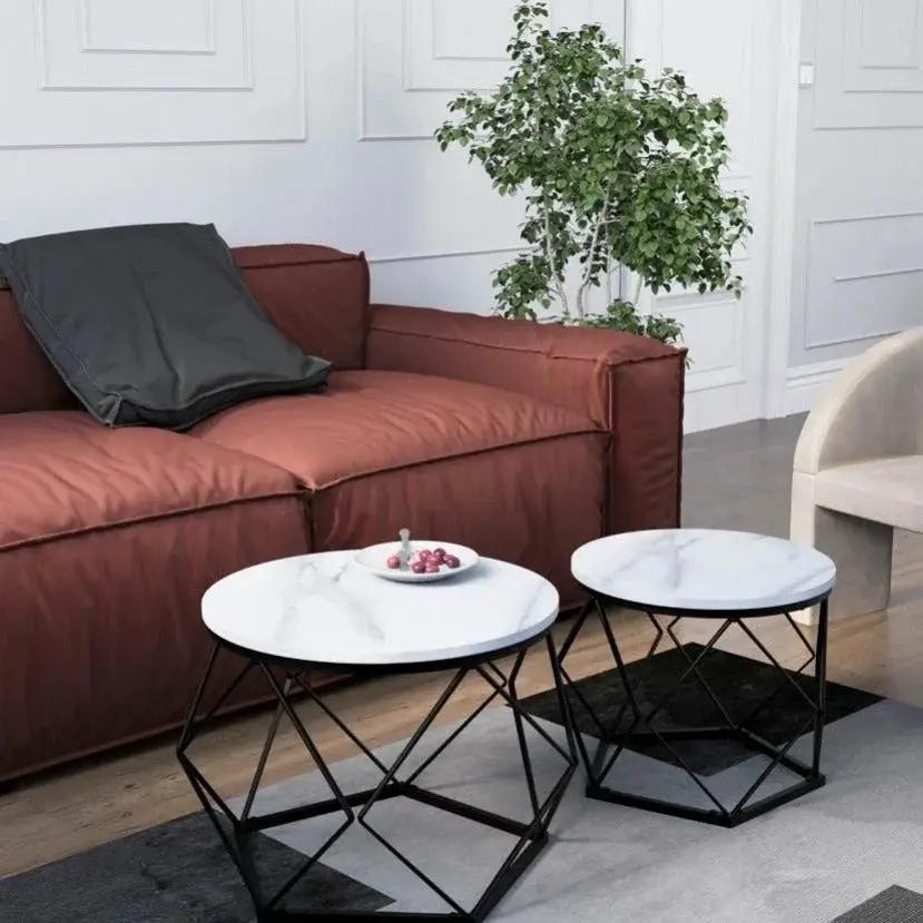 Coffee Table - Geometric Dark Wood Set by House Of Avana