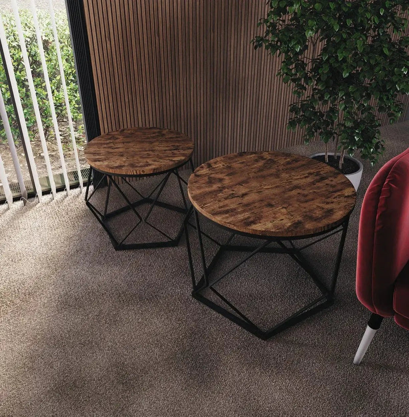 Coffee Table - Geometric Dark Wood Set by House Of Avana