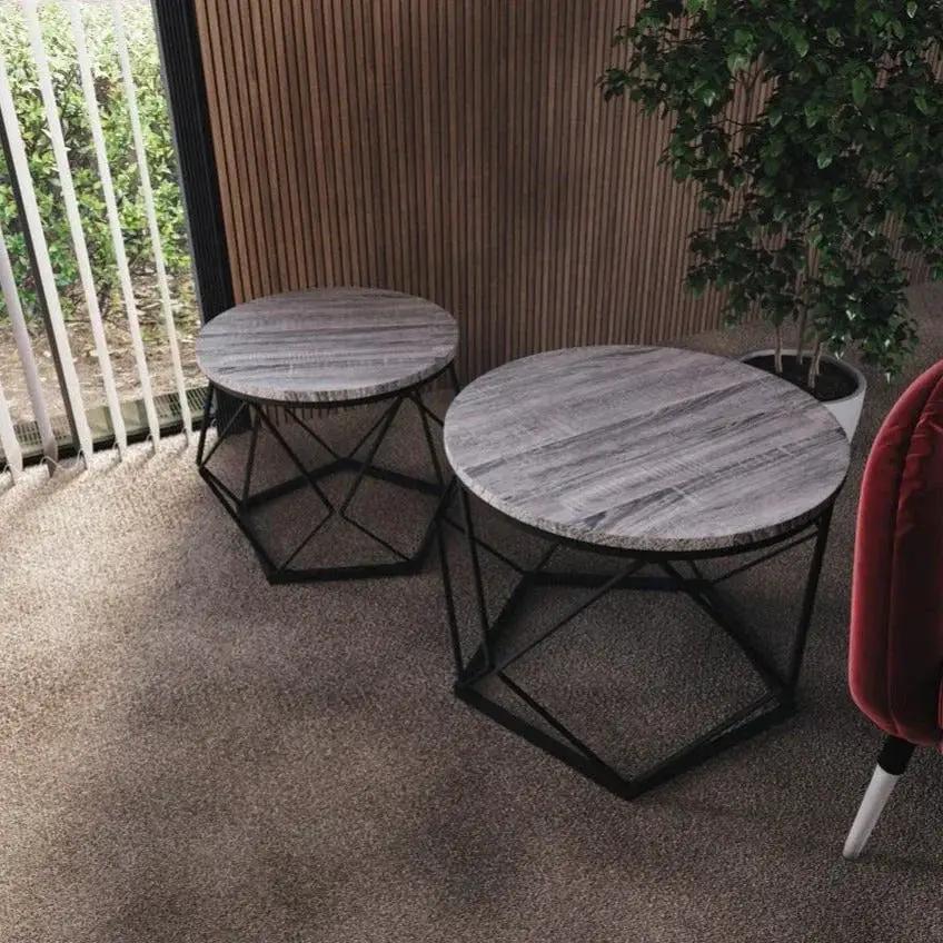 Coffee Table - Geometric Dark Wood Set by House Of Avana