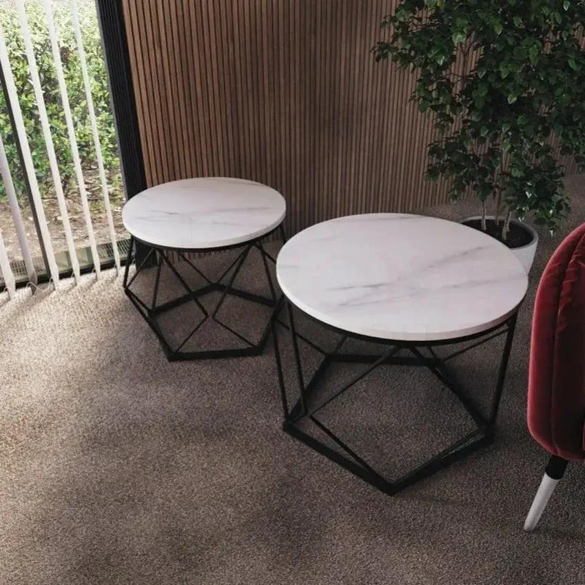 Coffee Table - Geometric Dark Wood Set by House Of Avana