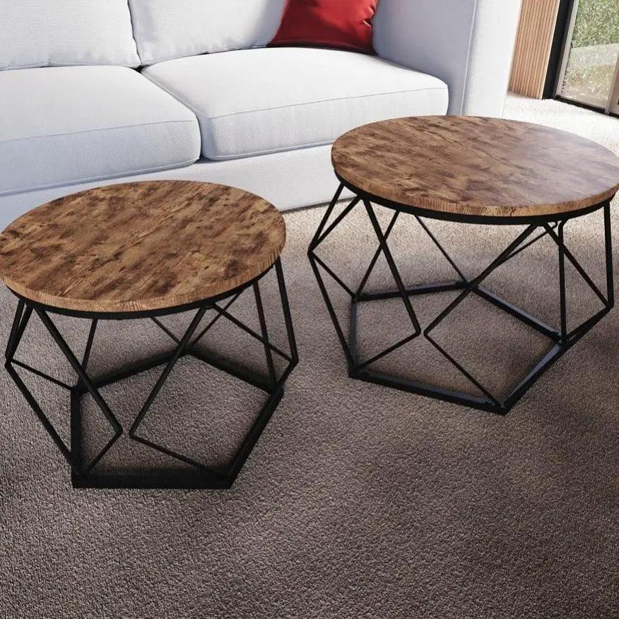 Coffee Table - Geometric Dark Wood Set by House Of Avana