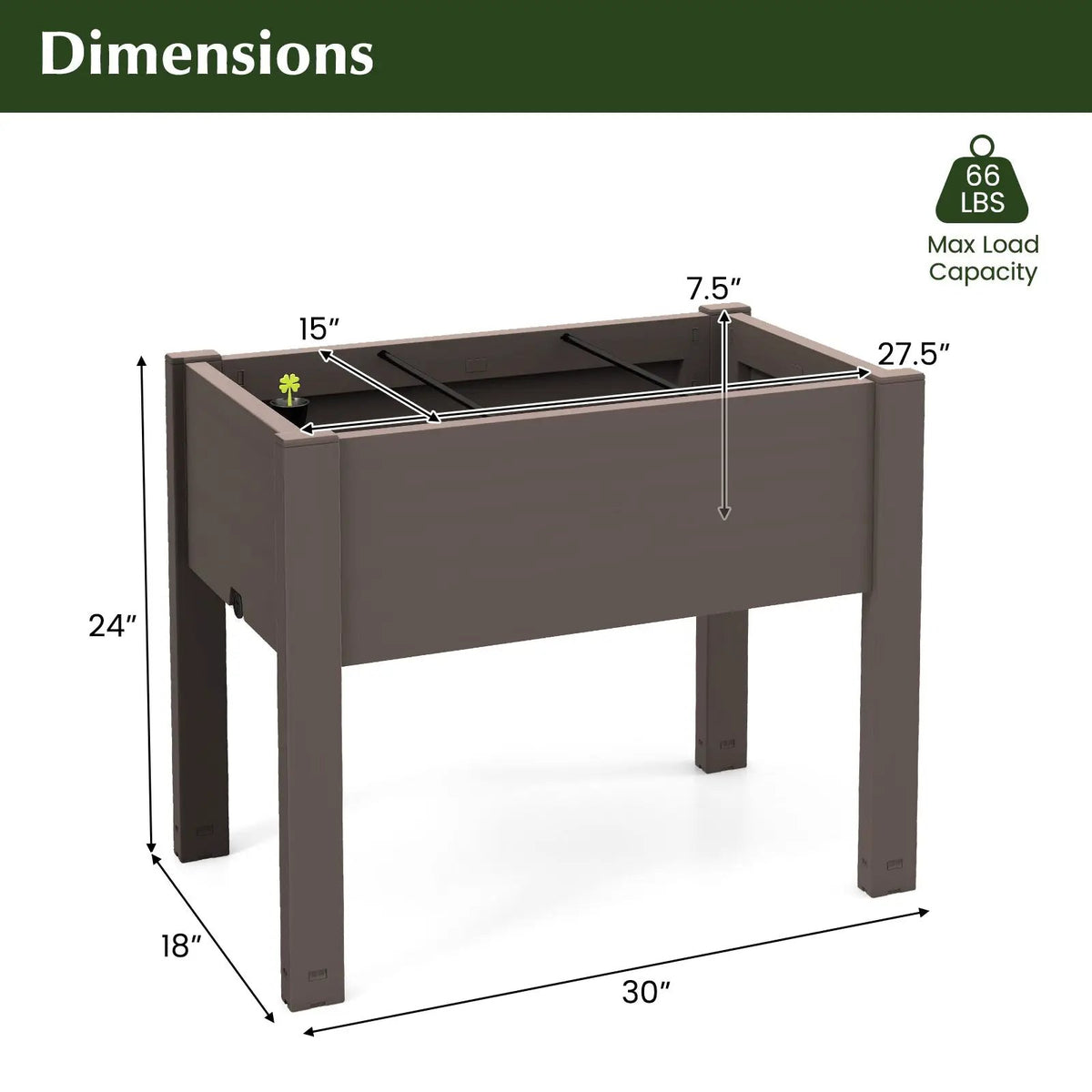 53L Raised Bed Grow Box Self-Watering Planter Box Stand with Water Level Monitor, photo 4 of 7