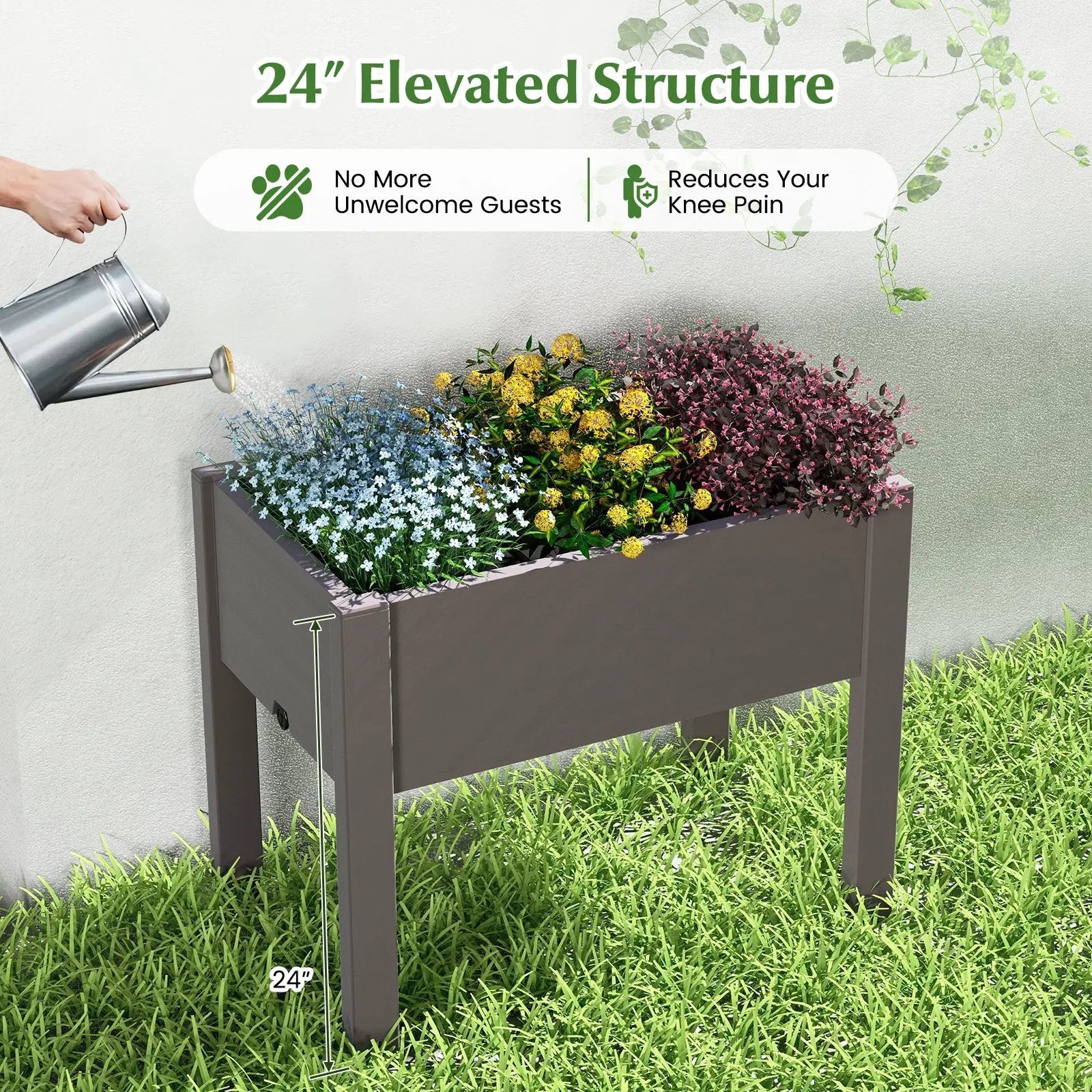 53L Raised Bed Grow Box Self-Watering Planter Box Stand with Water Level Monitor by DirectDeals