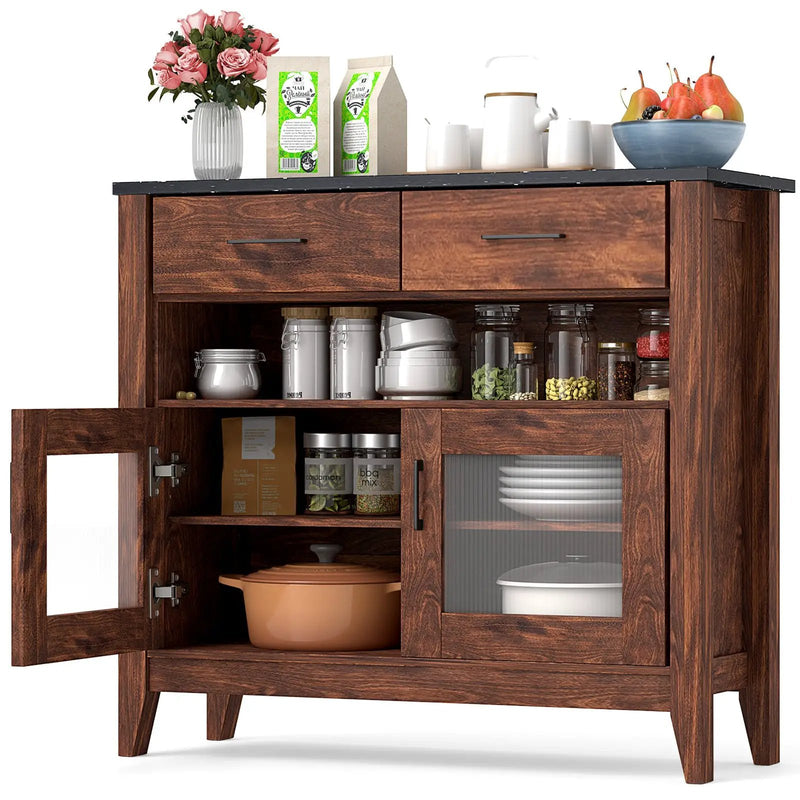 Coffee Bar Cabinet with 2 Drawers and 1 Open Compartment-Brown by DirectDeals