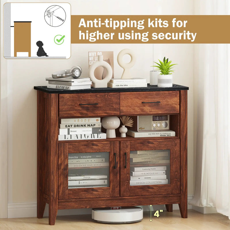 Coffee Bar Cabinet with 2 Drawers and 1 Open Compartment-Brown by DirectDeals