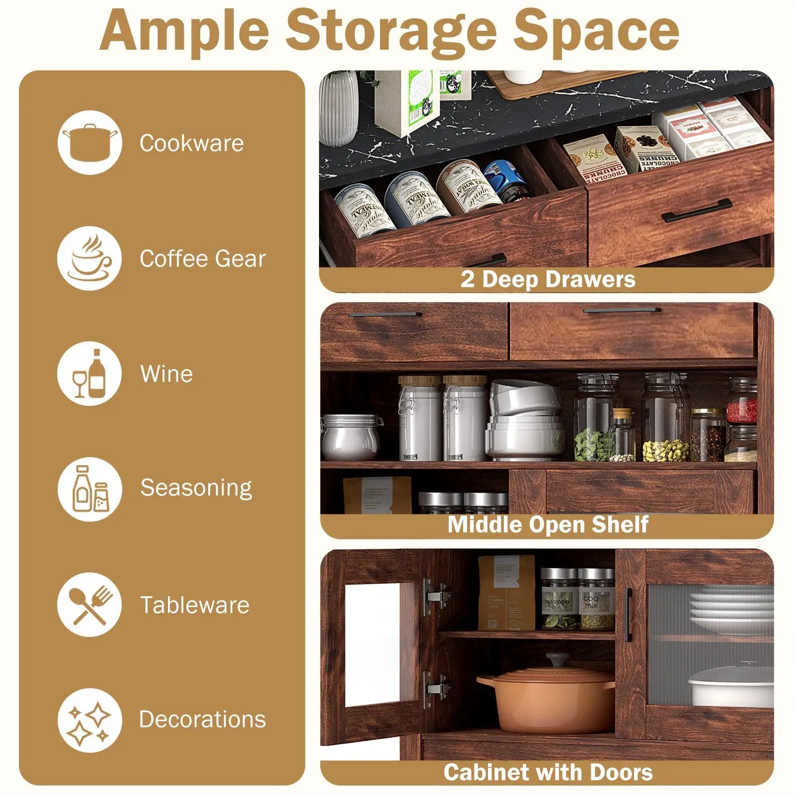 Coffee Bar Cabinet with 2 Drawers and 1 Open Compartment-Brown by DirectDeals