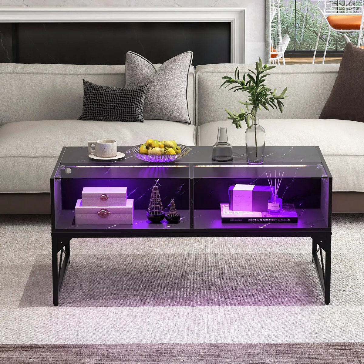 Center Table with Faux Marble and Tempered Glass Top, photo 2 of 9