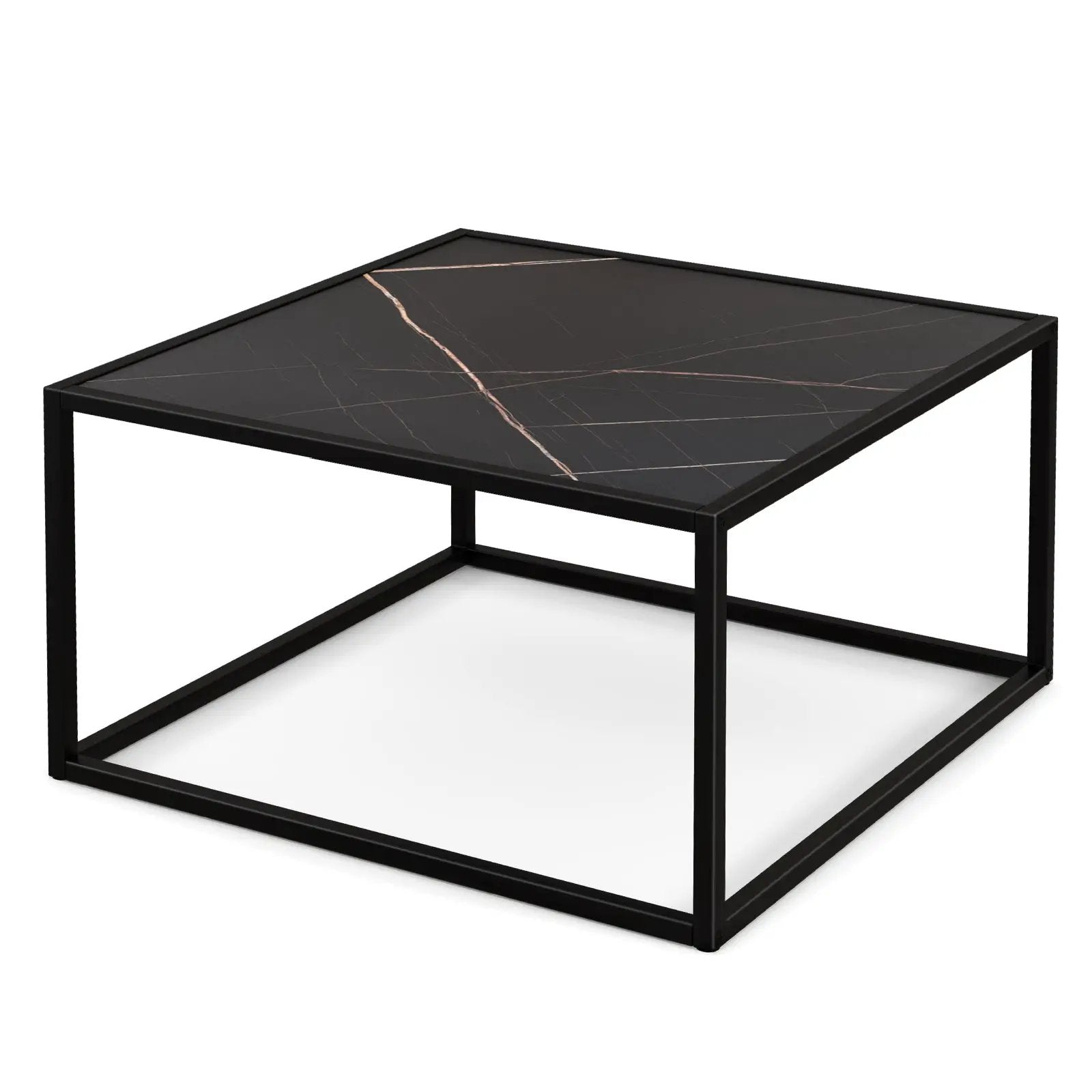 Modern Glass Square Coffee Table with Metal Frame for Living Room by DirectDeals