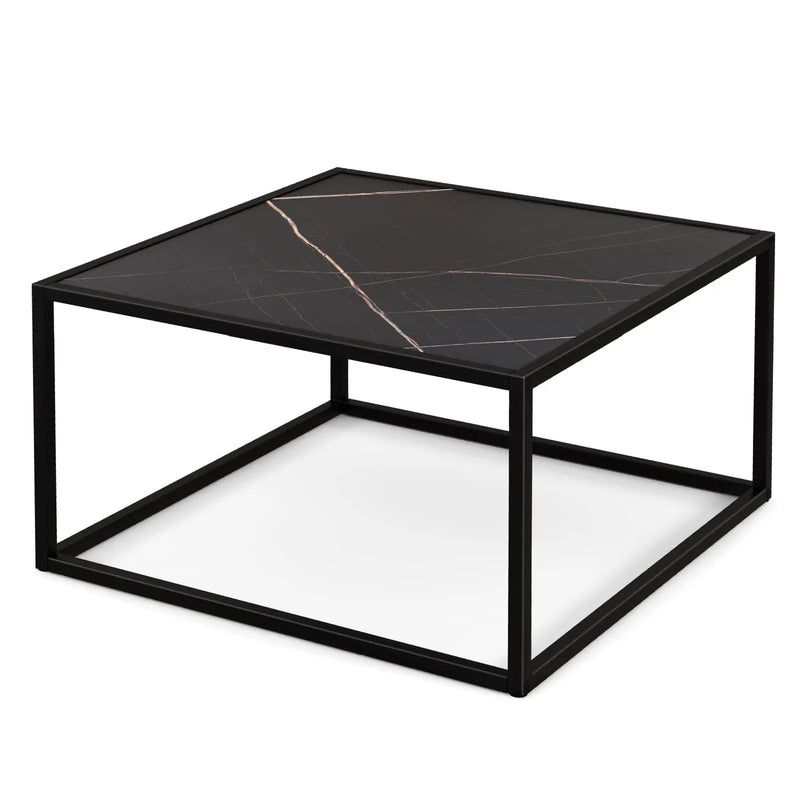 Modern Glass Square Coffee Table with Metal Frame for Living Room by DirectDeals