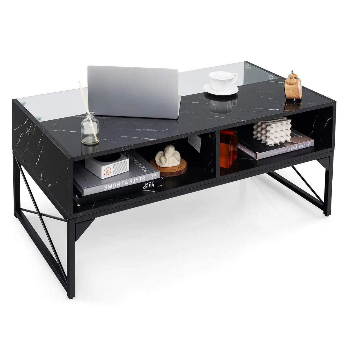 Center Table with Faux Marble and Tempered Glass Top, photo 4 of 9
