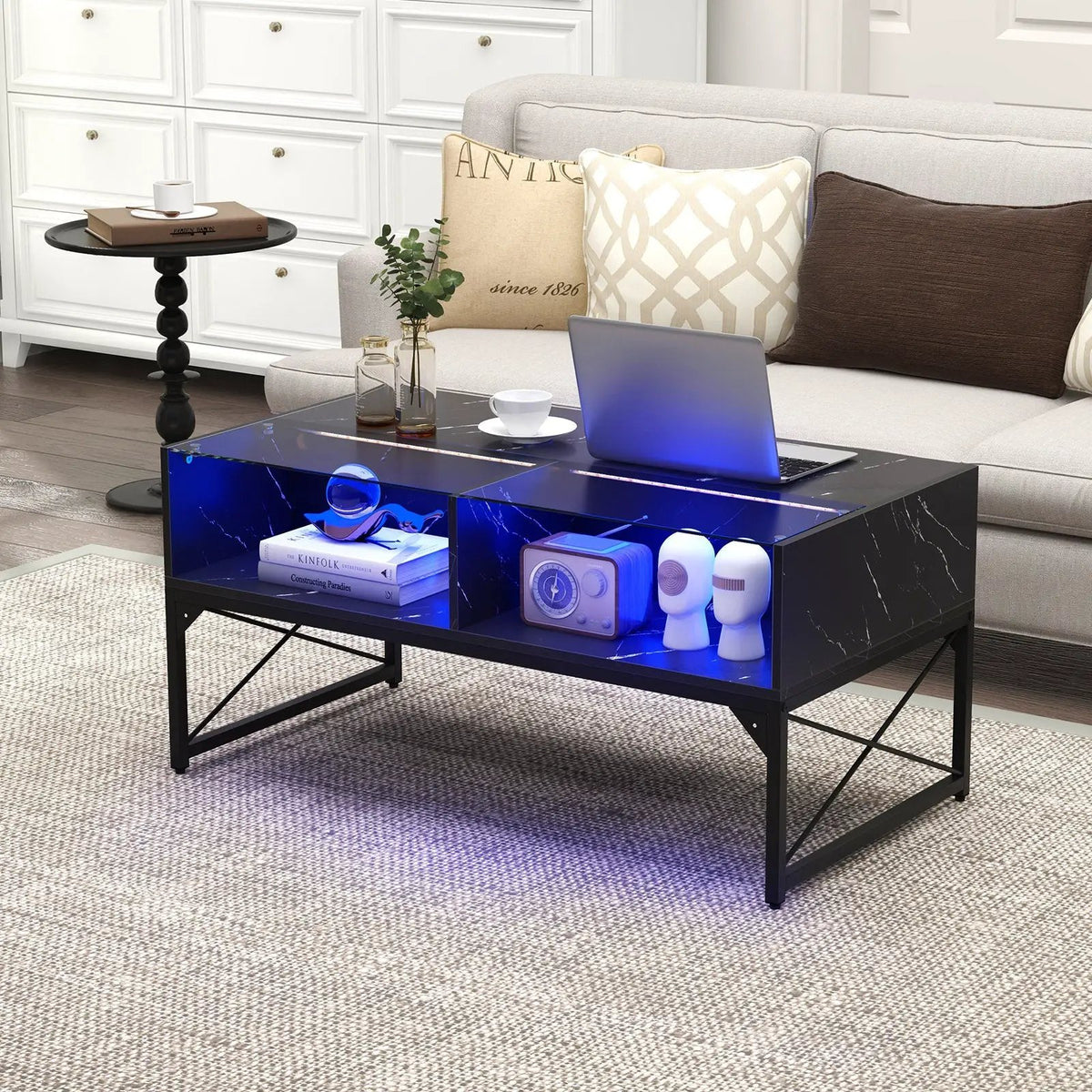Center Table with Faux Marble and Tempered Glass Top, photo 6 of 9