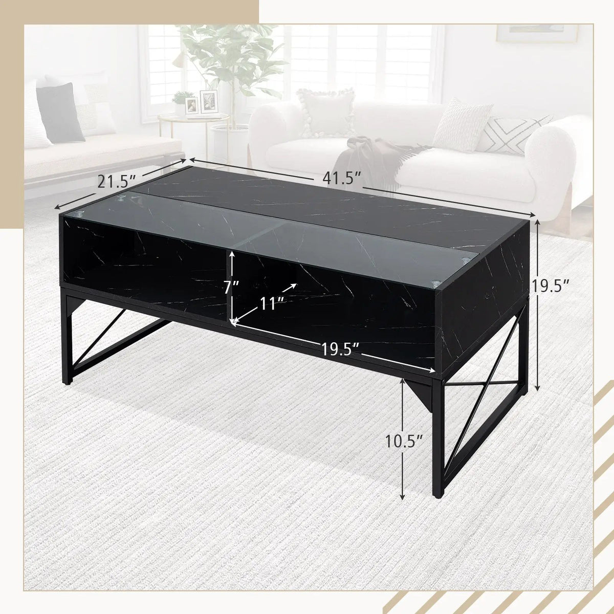 Center Table with Faux Marble and Tempered Glass Top, photo 5 of 9