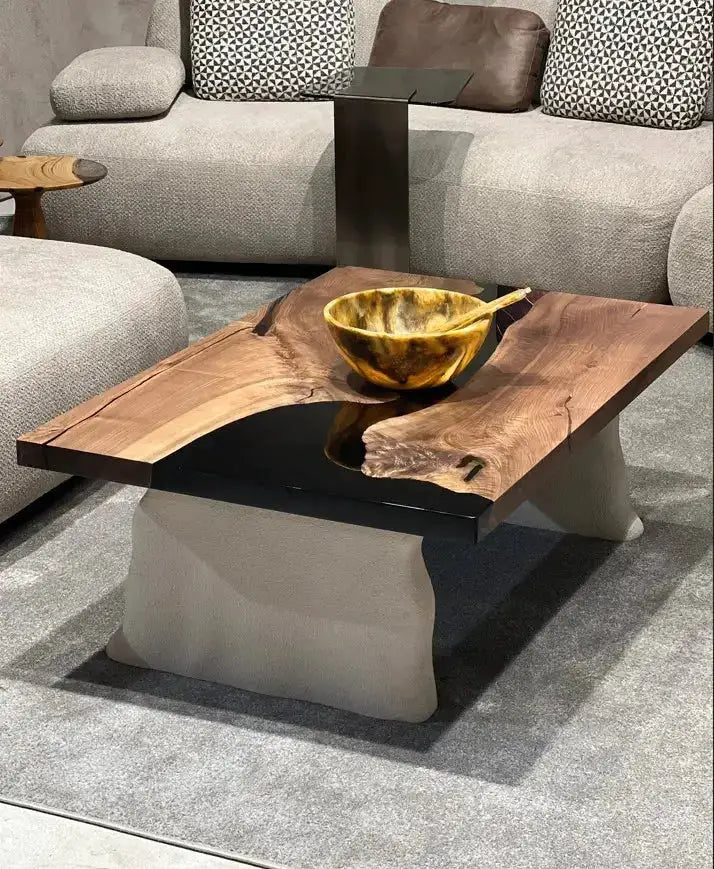Epoxy-Resin Walnut Coffee Table With Stone Looking Legs, photo 6 of 7
