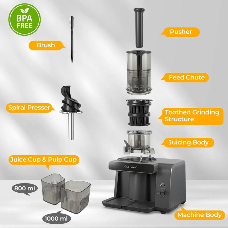 Cold Press Juicer with 5.3 Inches Feed Chute High Juice Yield and Reverse Function by DirectDeals