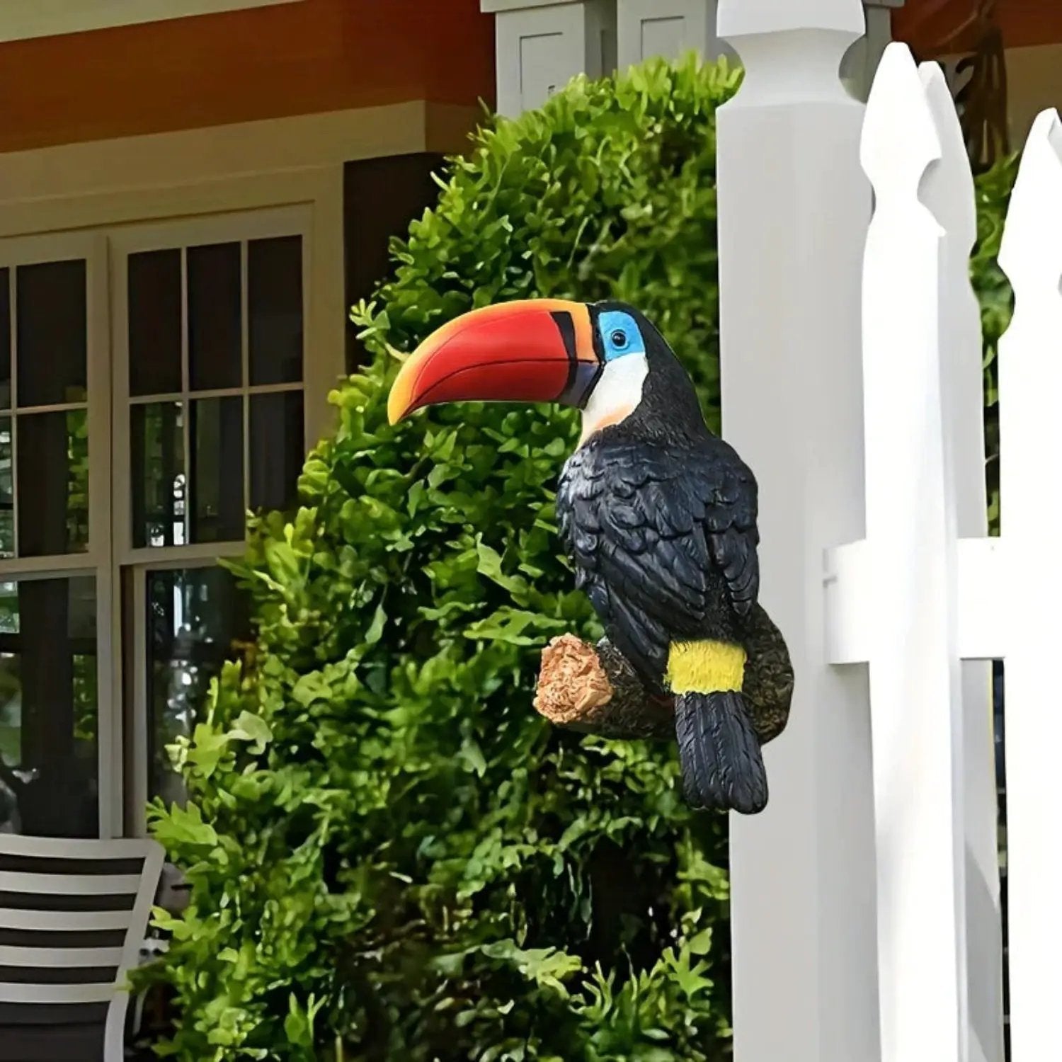 Colorful Ceramic Toucan Garden Statue Tropical Tree Decor by House Of Avana