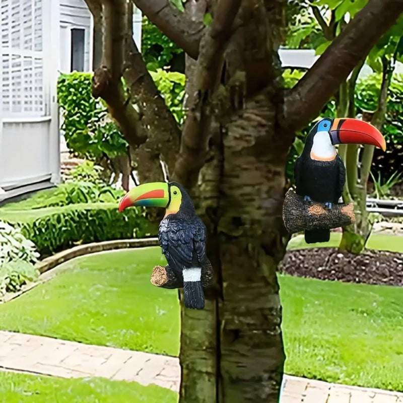 Colorful Ceramic Toucan Garden Statue Tropical Tree Decor by House Of Avana