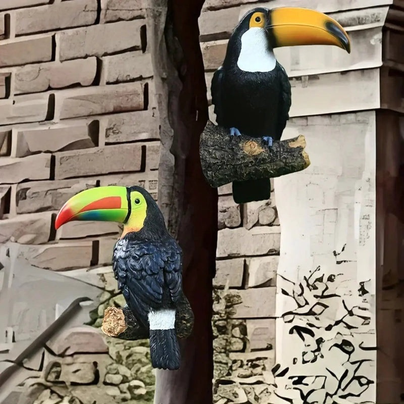 Colorful Ceramic Toucan Garden Statue Tropical Tree Decor by House Of Avana