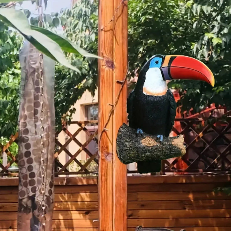 Colorful Ceramic Toucan Garden Statue Tropical Tree Decor by House Of Avana
