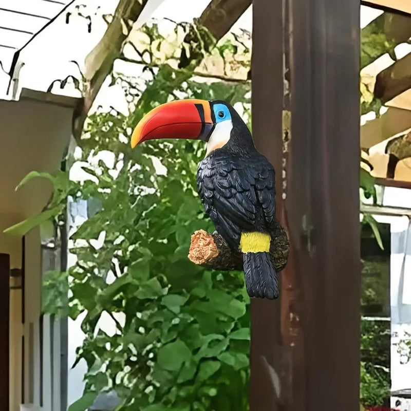 Colorful Ceramic Toucan Garden Statue Tropical Tree Decor by House Of Avana