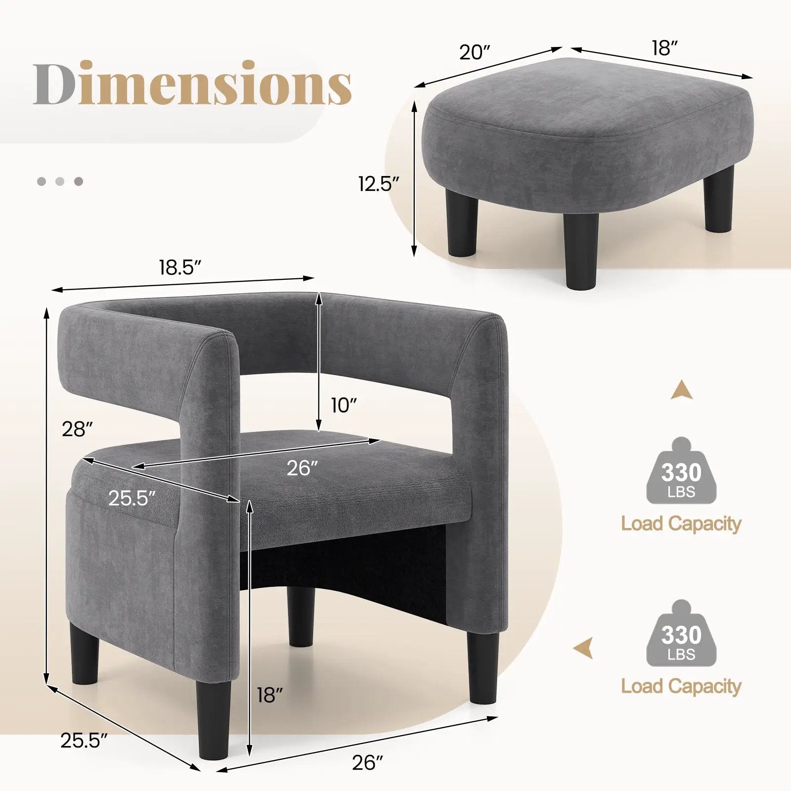 Comfy Accent Armchair with Footrest-Gray by DirectDeals